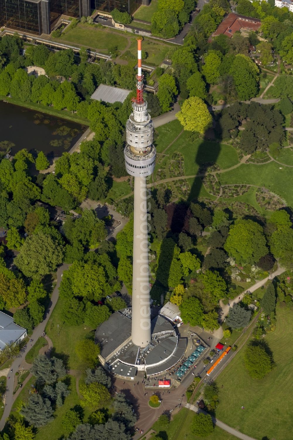 Aerial photograph Dortmund - The TV tower in Westphalia Park / Florianturm Dortmund in the state North Rhine-Westphalia