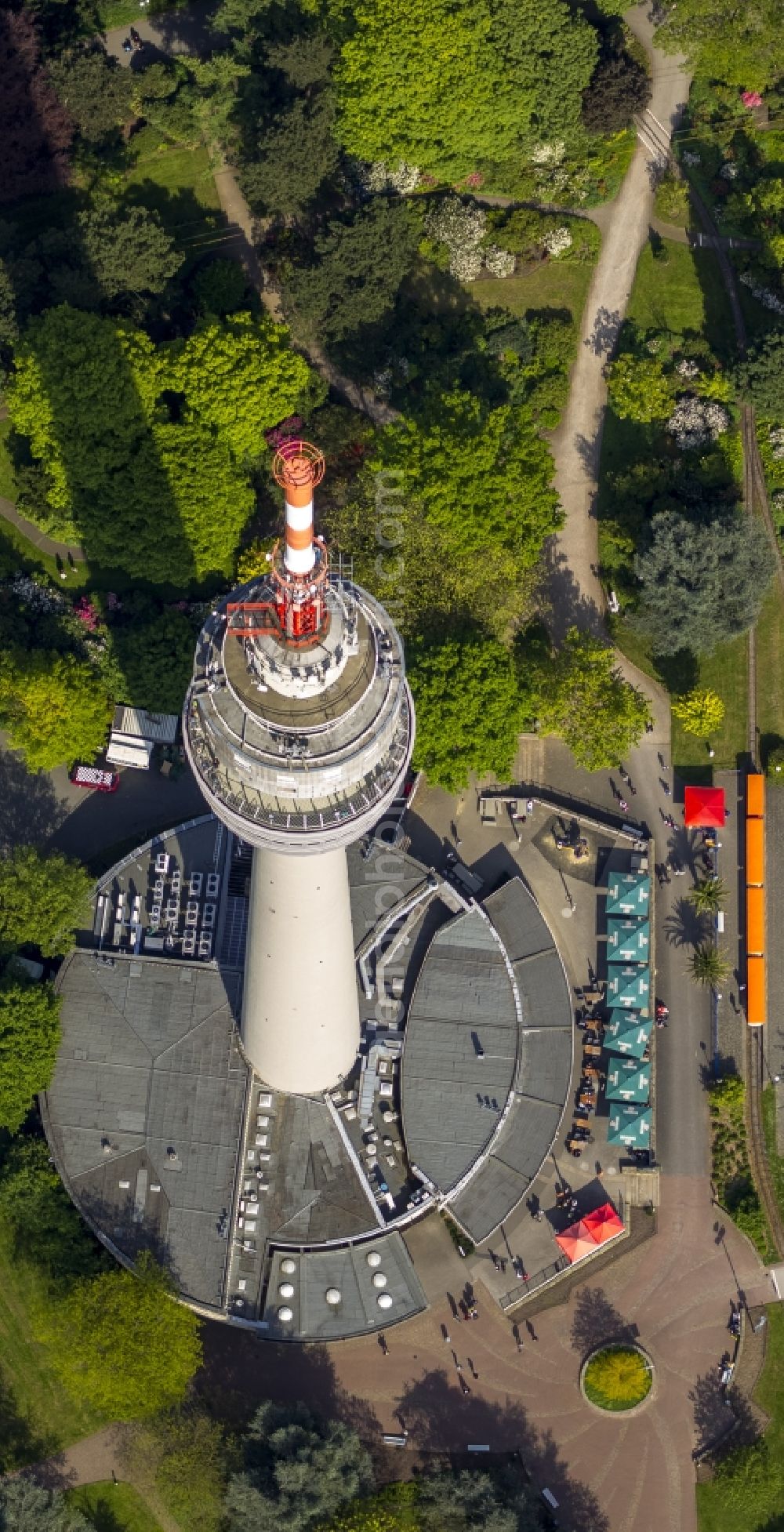 Dortmund from the bird's eye view: The TV tower in Westphalia Park / Florianturm Dortmund in the state North Rhine-Westphalia