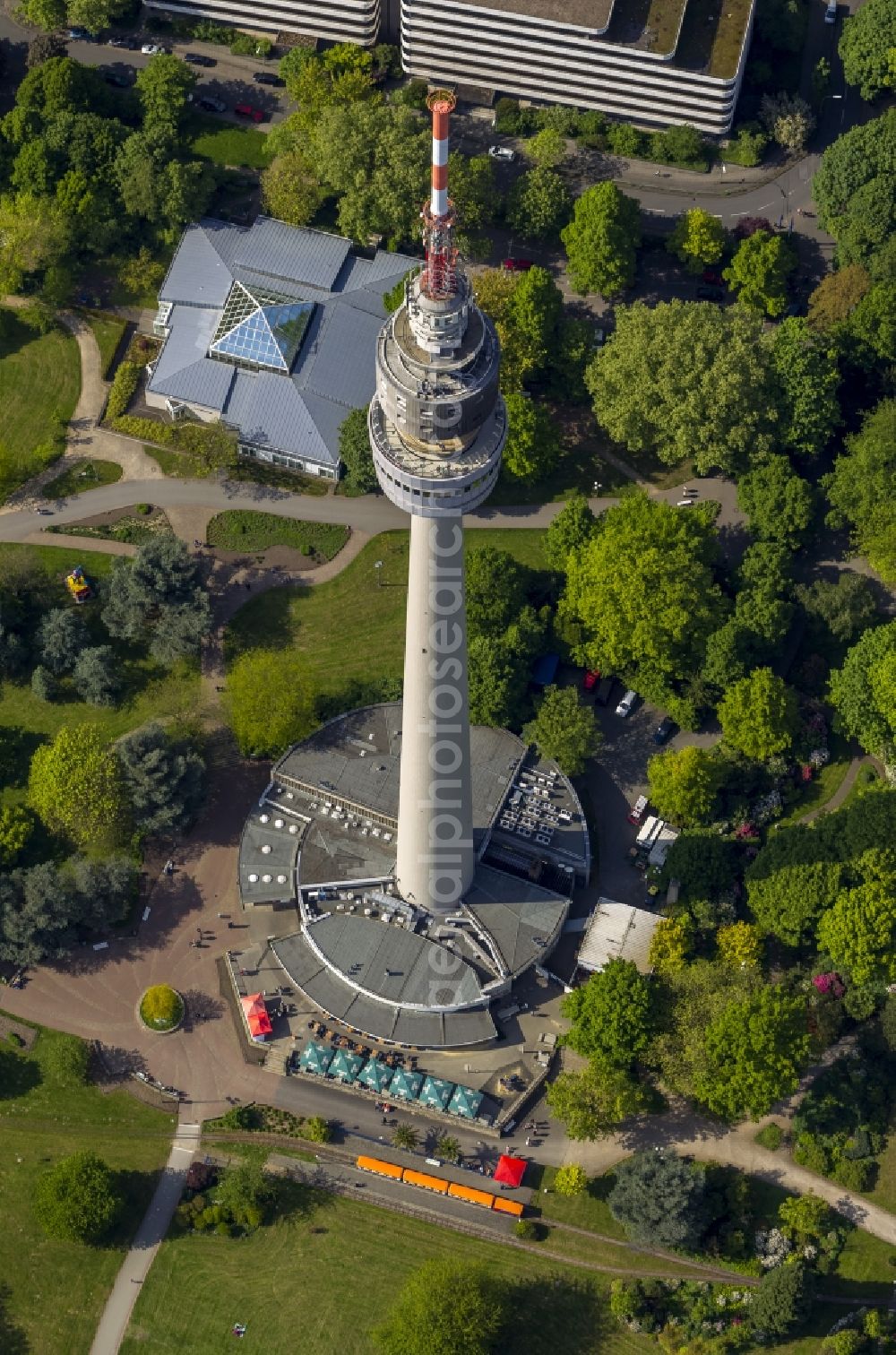 Aerial image Dortmund - The TV tower in Westphalia Park / Florianturm Dortmund in the state North Rhine-Westphalia