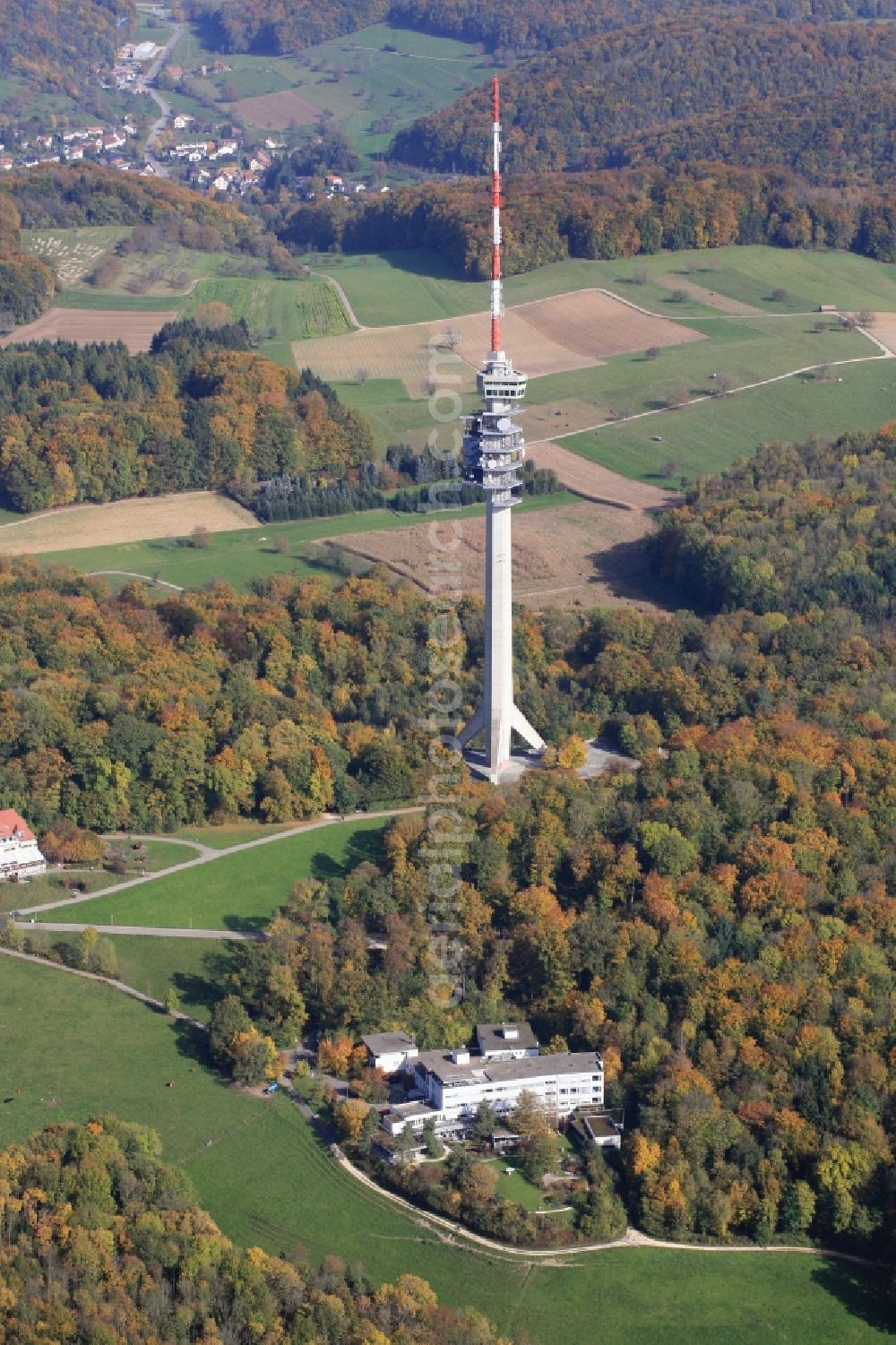 Aerial photograph Bettingen - View over the radio tower and the rehabilitation clinic St. Chrischona in Bettingen in Switzerland