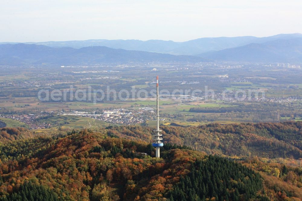 Endingen am Kaiserstuhl from the bird's eye view: TV tower - converter on mountain Kaiserstuhl in Endingen in the state of Baden-Wuerttemberg