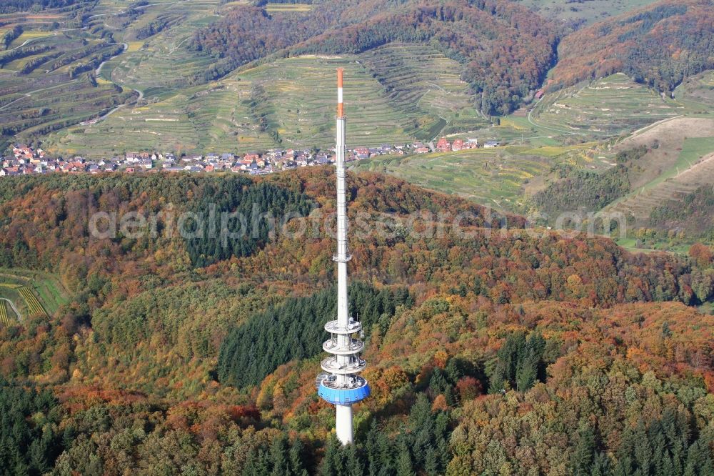 Endingen am Kaiserstuhl from above - TV tower - converter on mountain Kaiserstuhl in Endingen in the state of Baden-Wuerttemberg