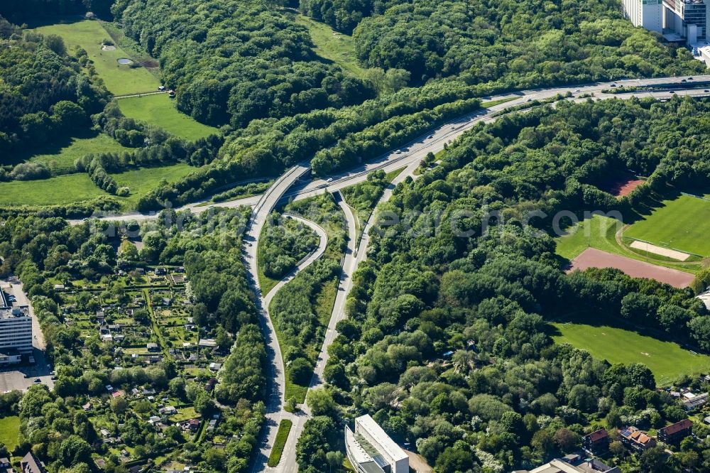 Aerial photograph Kiel - Routing and traffic lanes during the exit federal highway B503 in Kiel in the state Schleswig-Holstein, Germany