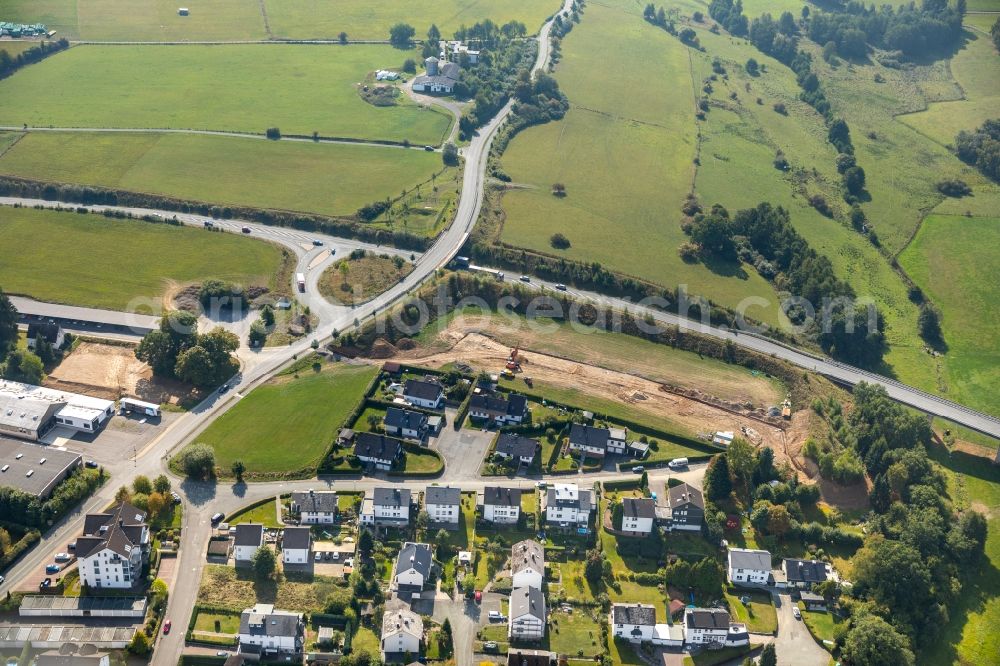 Aerial photograph Olsberg - Routing and traffic lanes during the exit federal highway B480 in Olsberg in the state North Rhine-Westphalia, Germany