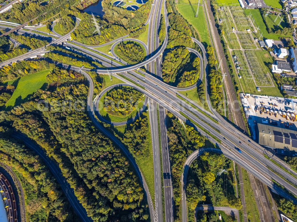 Aerial photograph Dortmund - Routing and traffic lanes during the exit federal highway B236 in the district Alt-Scharnhorst in Dortmund in the state North Rhine-Westphalia, Germany