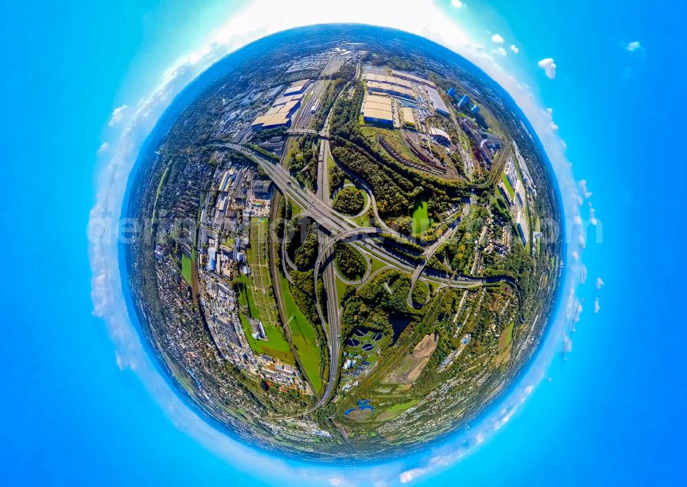 Aerial image Dortmund - Routing and traffic lanes during the exit federal highway B236 in the district Alt-Scharnhorst in Dortmund in the state North Rhine-Westphalia, Germany