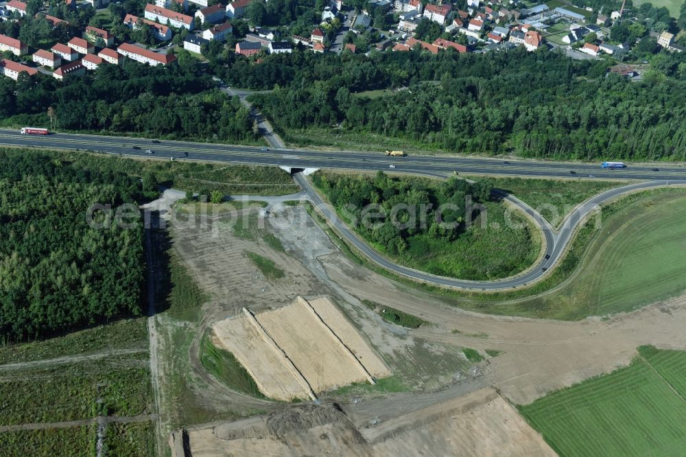 Rötha from the bird's eye view: Routing and traffic lanes during the exit federal highway B95 in Roetha in the state Saxony