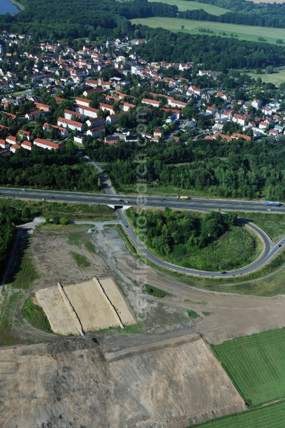 Aerial image Rötha - Routing and traffic lanes during the exit federal highway B95 in Roetha in the state Saxony
