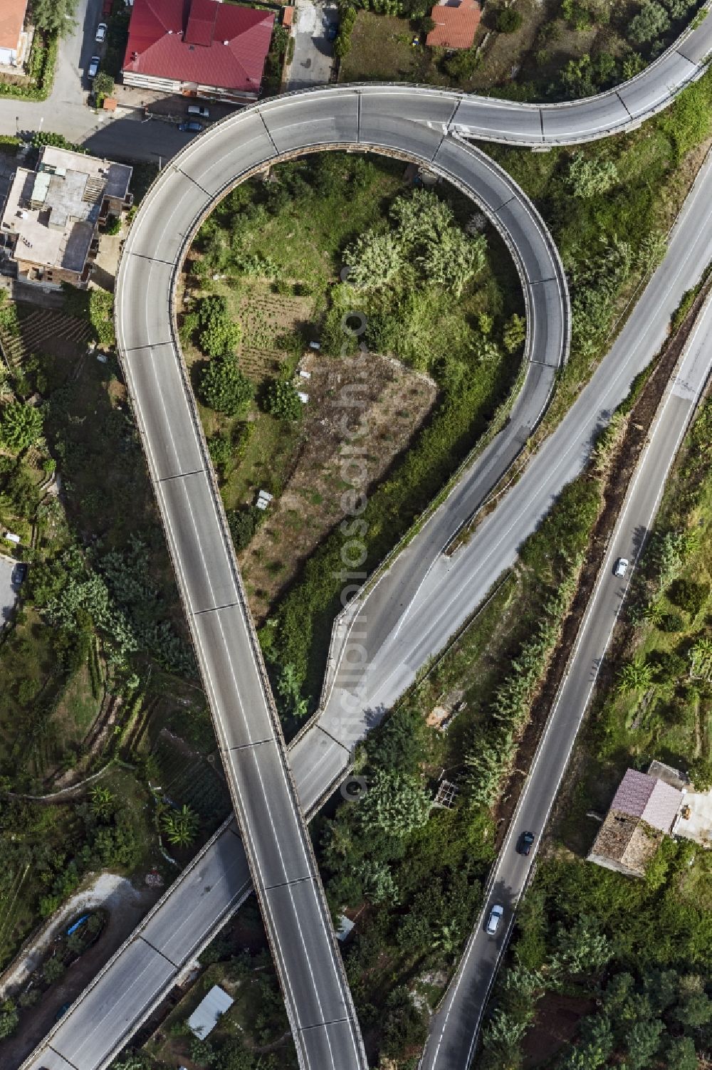 Vibo Marina from the bird's eye view: Routing and traffic lanes during the exit federal highway SS522 in Vibo Marina in Calabria, Italy