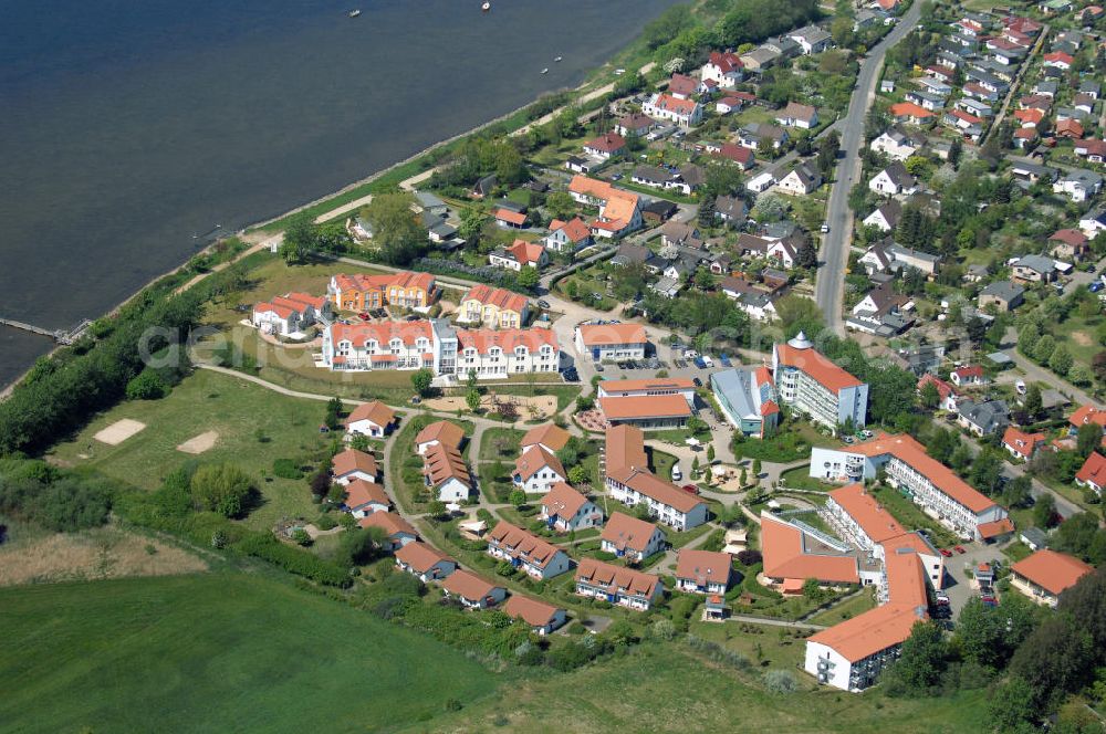 Rerik from the bird's eye view: Blick auf die fertige Erweiterungsbaustelle am Feriendorf der AWO-SANO GmbH. Ausführende Baufirma : D. Schröder Bauunternehmung KG Bruehl Hirnsdorfstraße 60, 19412 Brühl, Tel.: 03848320917, Projektsteuerung: Matrix Consultants Planungs mbH, Dr. Ing. Ali Labib M.Mahmoud, Haffwinkel 17 d, 18230 Rerik; http://