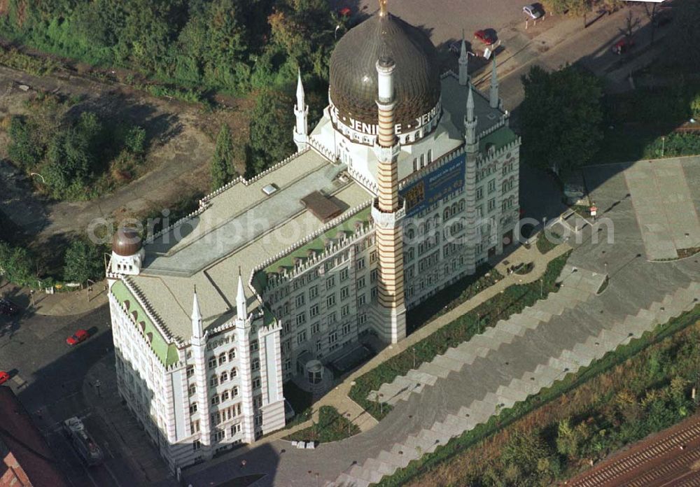 Aerial image Dresden - Fertig restaurierte Moschee Yenidze in Dresden-Neustadt