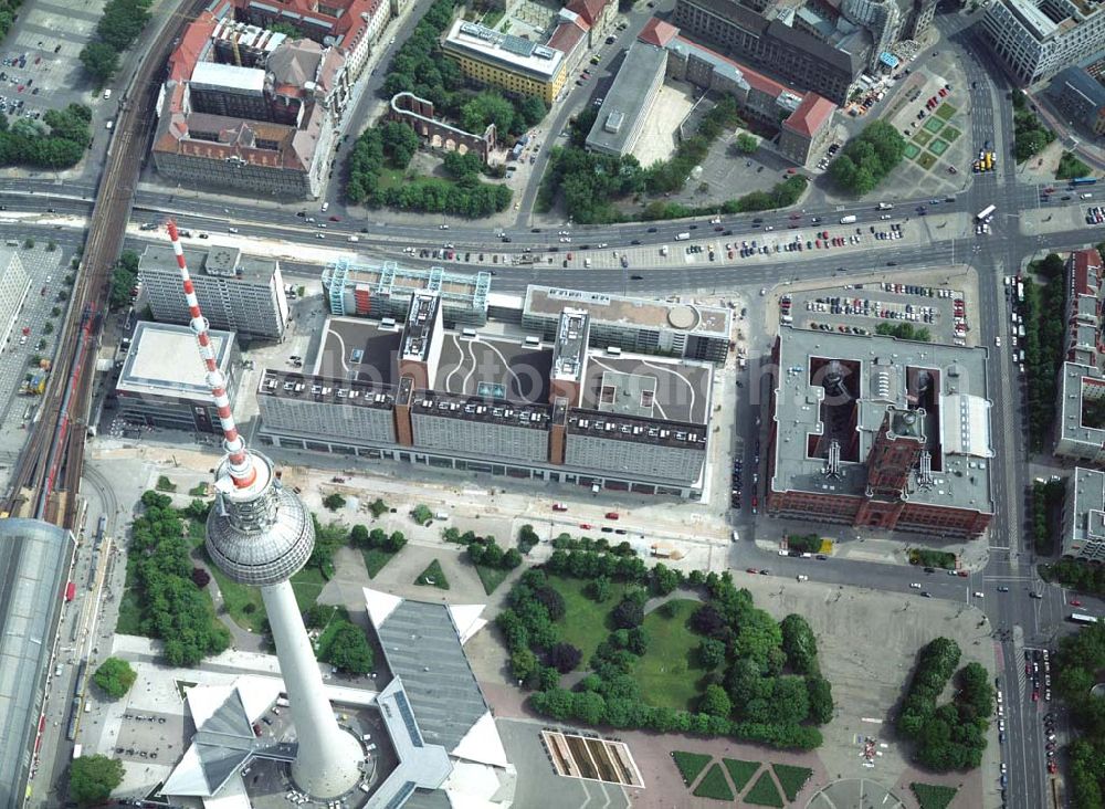 Berlin from above - Fertig umgebaute Rathauspassagen der WBM am Roten Rathaus unmittelbar am Berliner Fernsehturm in Berlin-Mitte.