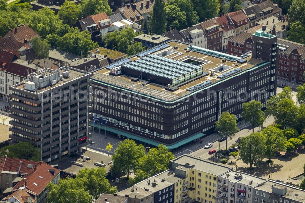 Gelsenkirchen from the bird's eye view: Renovation and reconstruction of Hans Sachs House, the Town Hall in Gelsenkirchen in North Rhine-Westphalia NRW