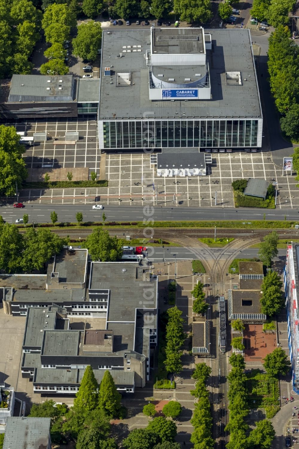 Aerial image Gelsenkirchen - Renovation and reconstruction of Hans Sachs House, the Town Hall in Gelsenkirchen in North Rhine-Westphalia NRW