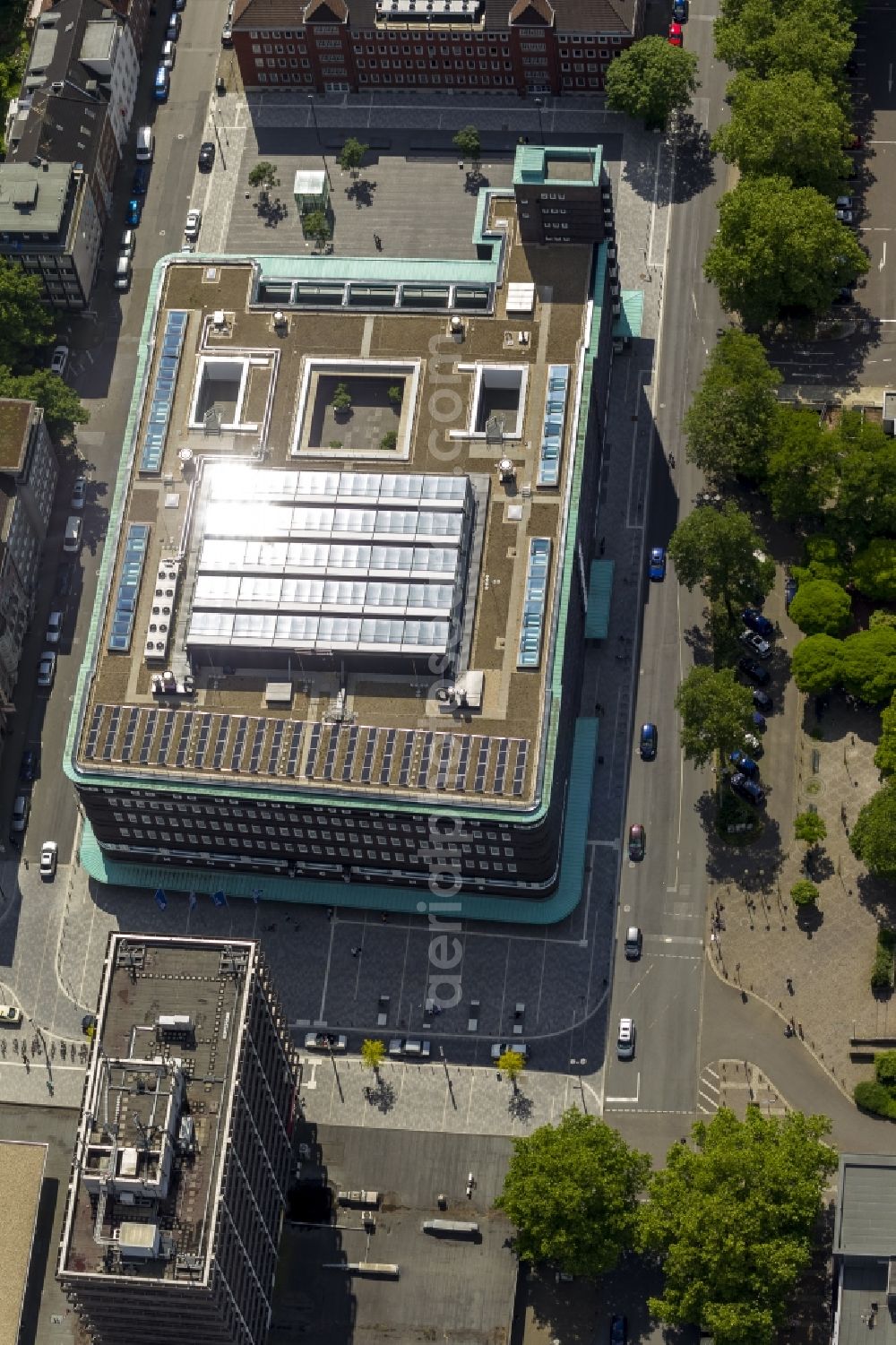 Aerial image Gelsenkirchen - Renovation and reconstruction of Hans Sachs House, the Town Hall in Gelsenkirchen in North Rhine-Westphalia NRW