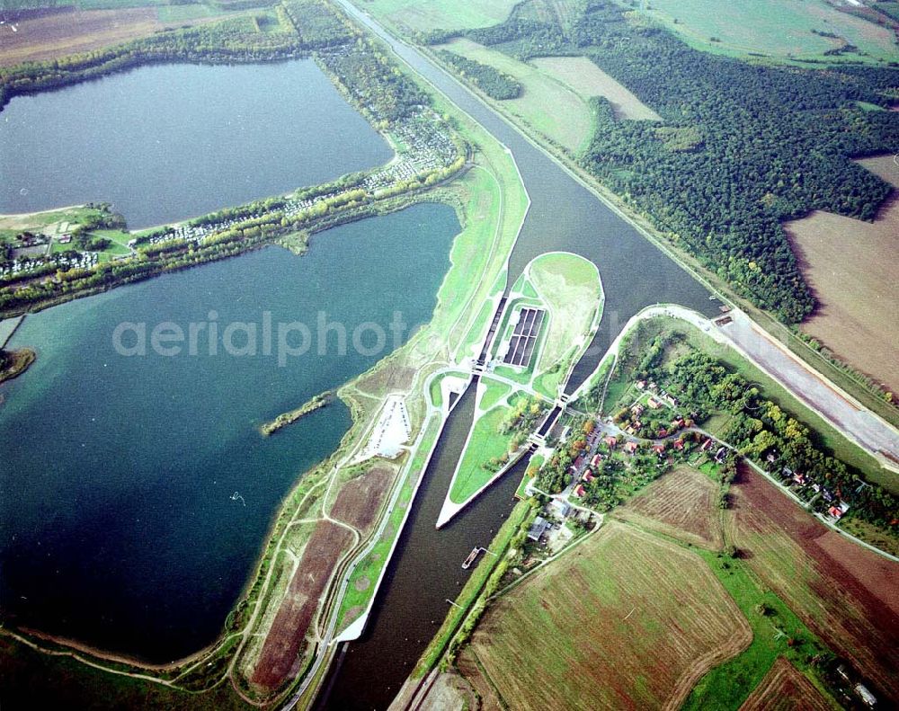 Rothensee from the bird's eye view: Fertige Doppelsparschleuse Rothensee.