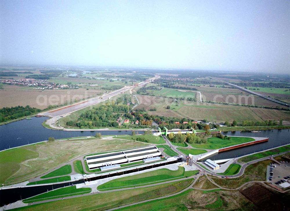 Rothensee from the bird's eye view: Fertige Doppelsparschleuse Rothensee.