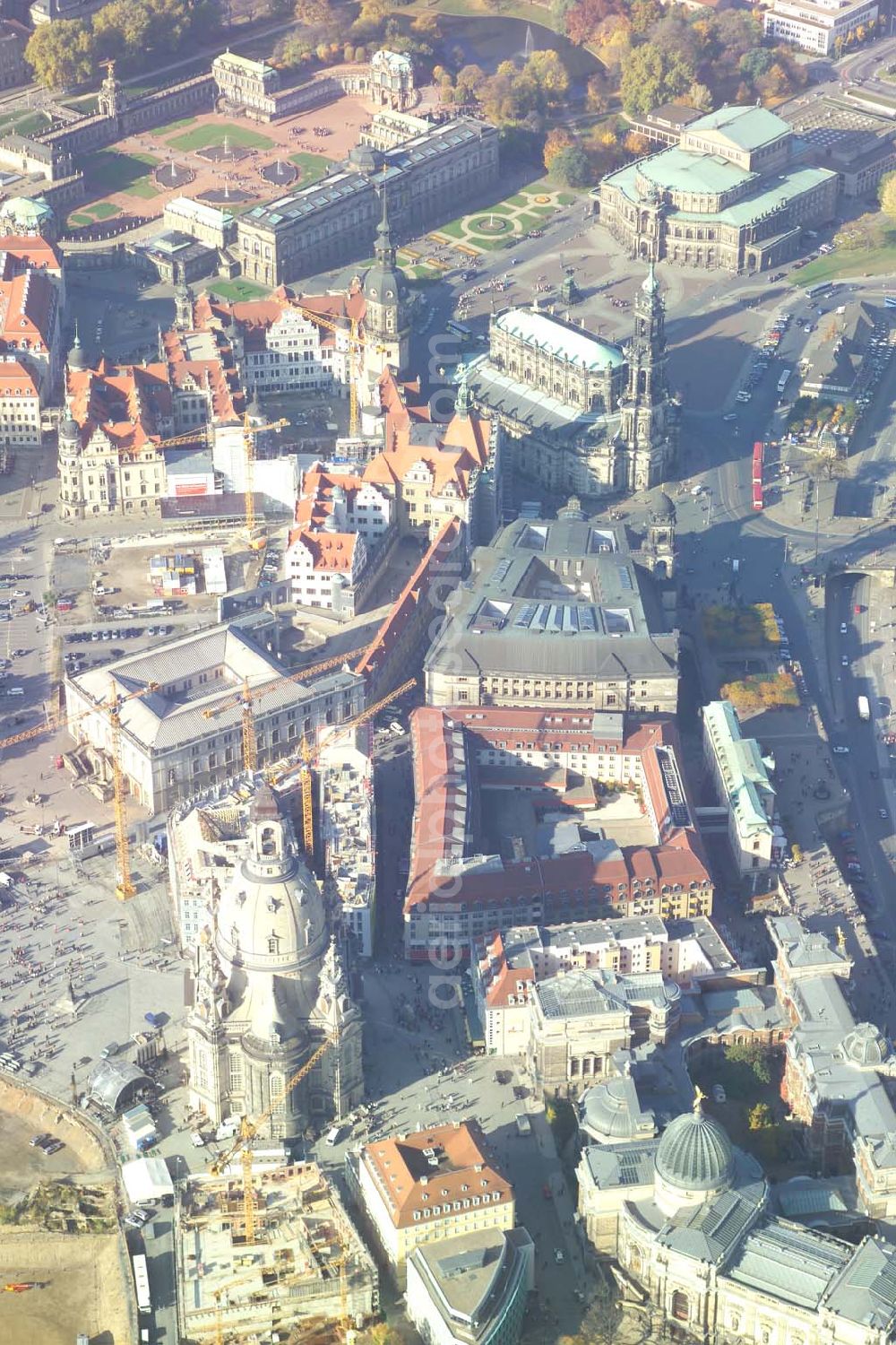 Aerial image Dresden (Sachsen) - : Fertig wiederaufgebaute Frauenkirche in Dresden am Tage vor der Weihe..