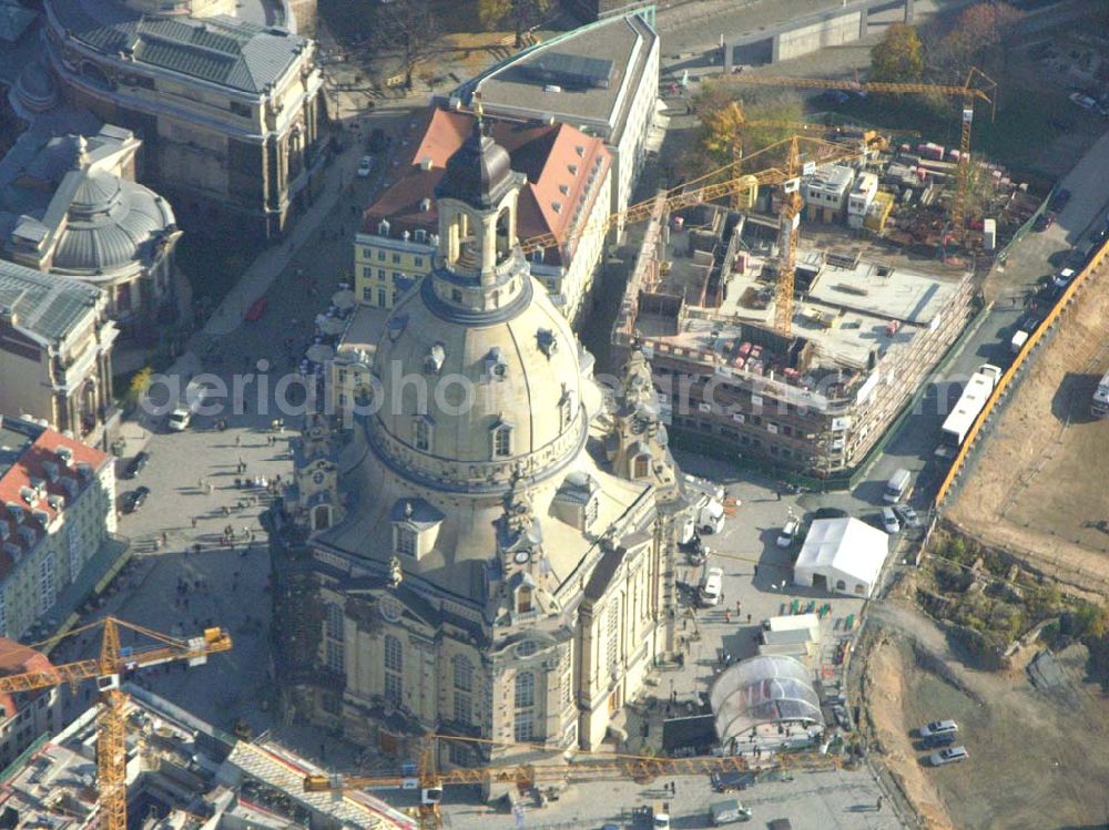 Aerial image Dresden (Sachsen) - : Fertig wiederaufgebaute Frauenkirche in Dresden am Tage vor der Weihe..