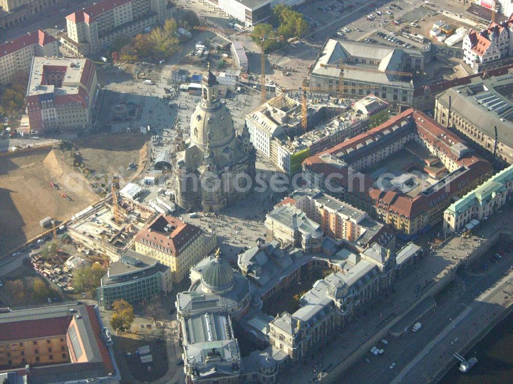 Aerial image Dresden (Sachsen) - : Fertig wiederaufgebaute Frauenkirche in Dresden am Tage vor der Weihe..