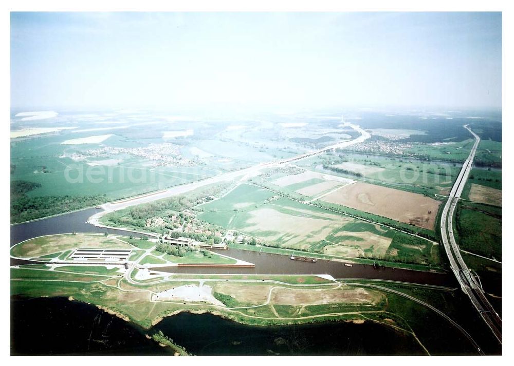 Rothensee from above - Fertige Schleuse Rothensee am Wasserstraßenkreuz Magdeburg.