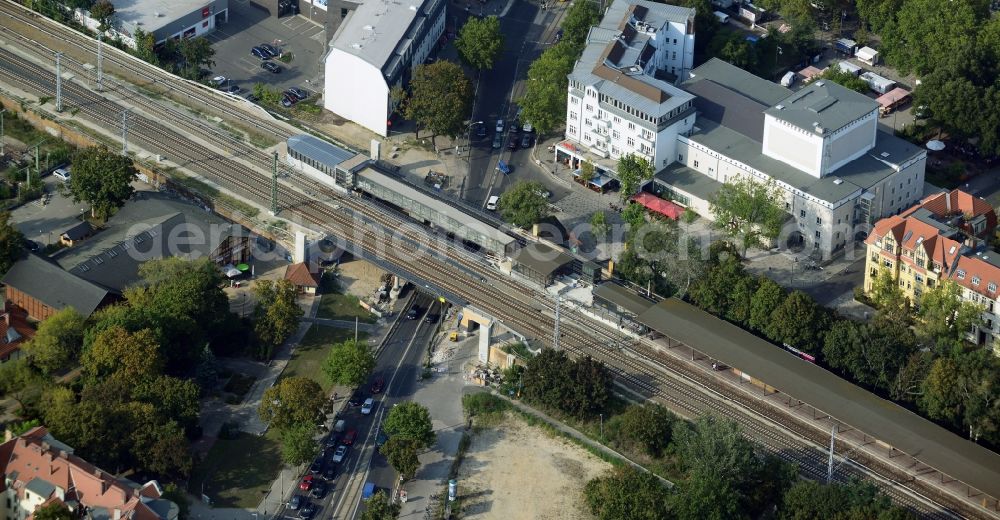 Berlin from above - Construction of new railway bridge over the Treskowallee at Berlin- Karlshorst