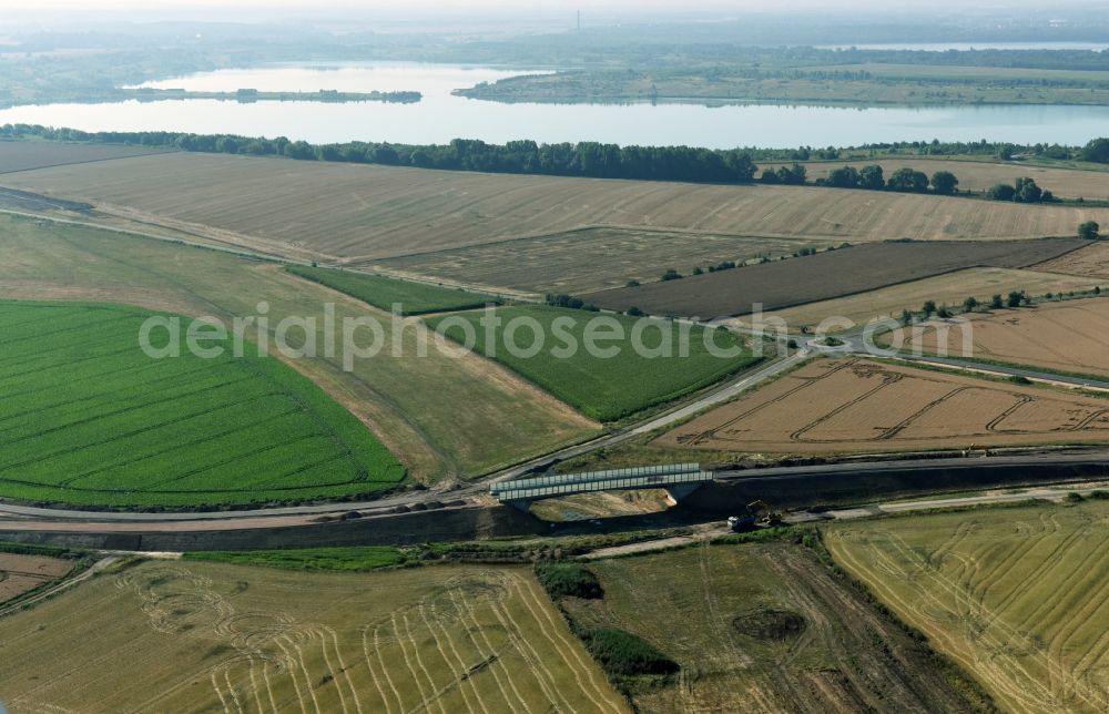 Espenhain from above - Finished bridge construction along the route and of the route of the highway route B95 to A72 motorway in Espenhain in the state Saxony