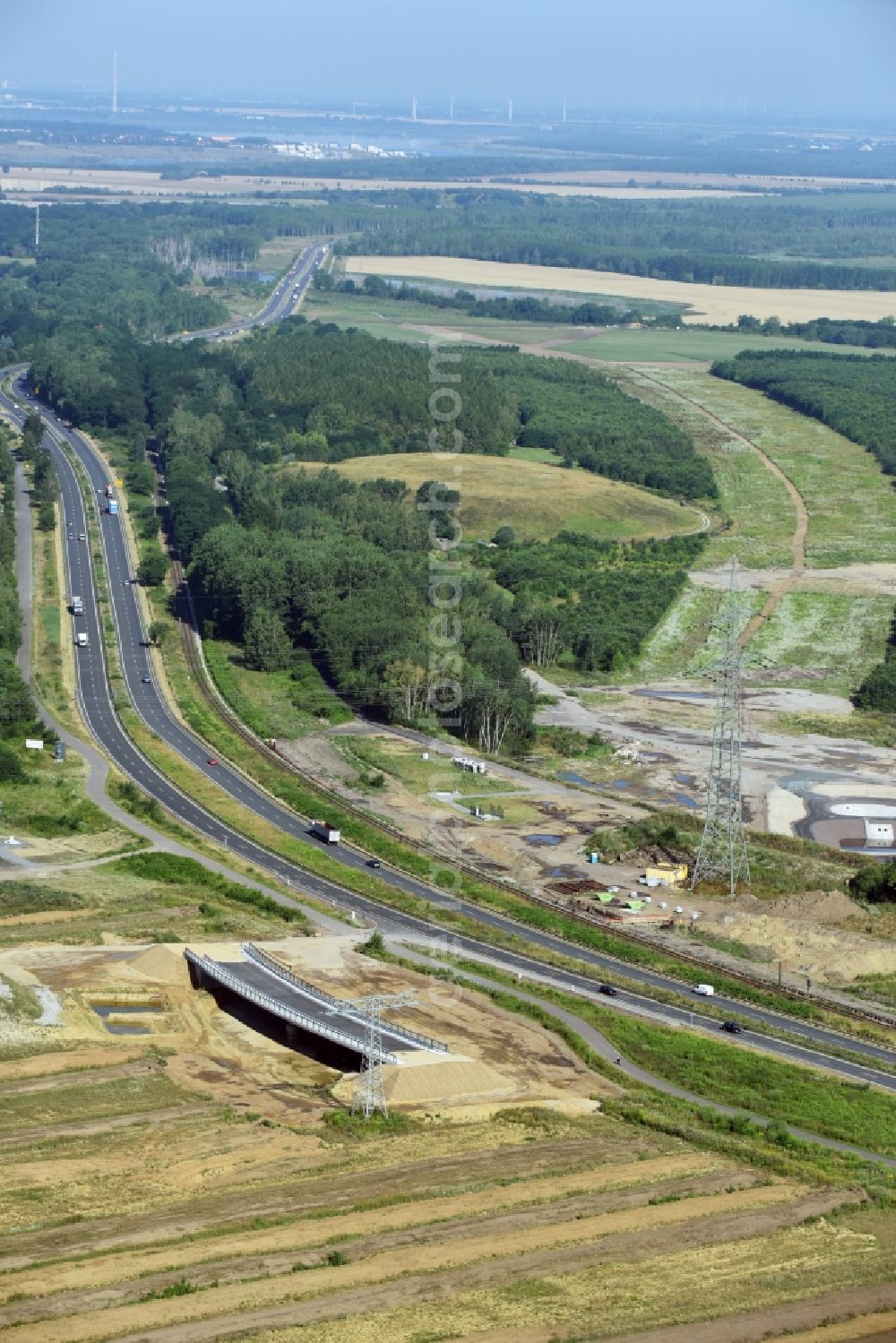 Aerial photograph Rötha - Finished bridge construction along the route and of the route of the highway route B95 to A72 motorway in Roetha in the state Saxony