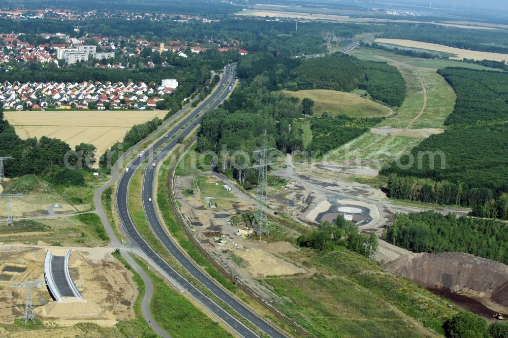 Aerial image Rötha - Finished bridge construction along the route and of the route of the highway route B95 to A72 motorway in Roetha in the state Saxony