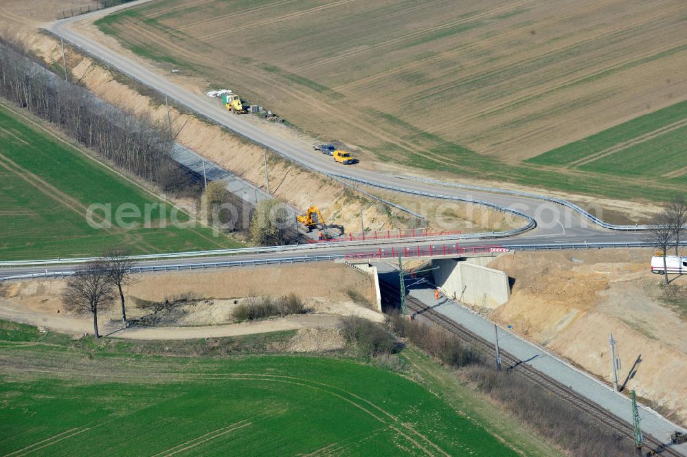 Söhlde from above - Completed new bridge over the railway line at Söhlde in Lower Saxony