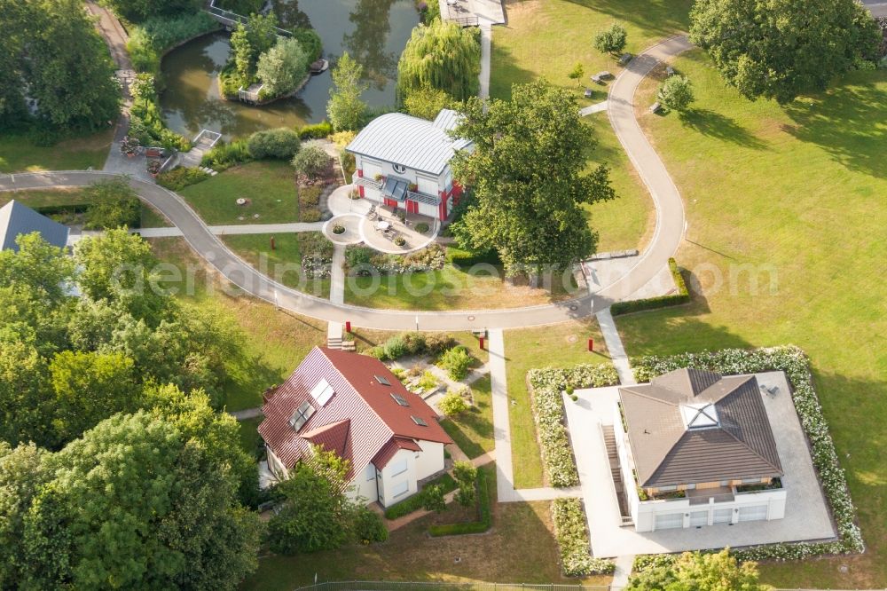 Rheinau from above - Exhibition grounds and exhibition halls of the World of Living in the district Linx in Rheinau in the state Baden-Wuerttemberg, Germany