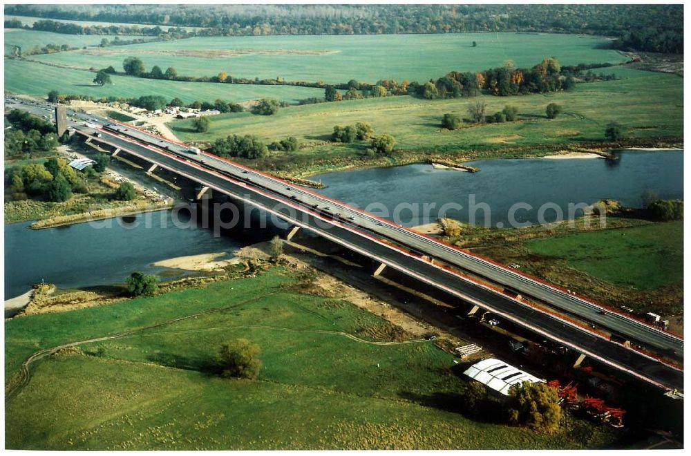 Vockerode bei Dessau from the bird's eye view: Fertigstellung der Elbbrücke Vockerode bei Dessau in Sachsen-Anhalt.