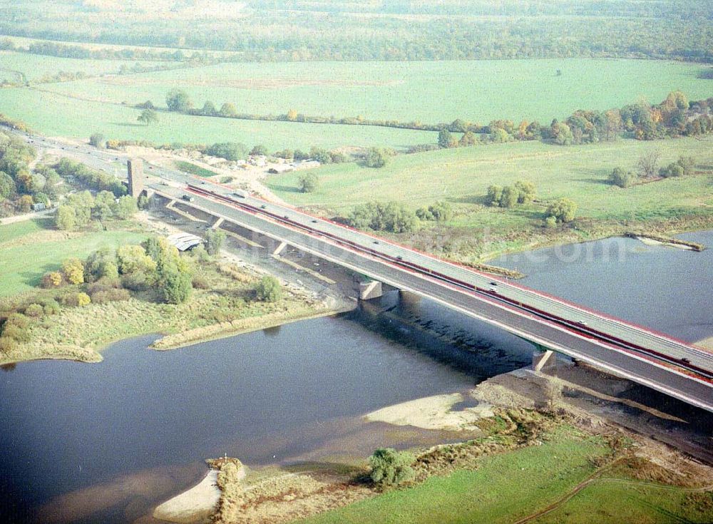 Aerial image Vockerode bei Dessau - Fertigstellung der Elbbrücke Vockerode bei Dessau in Sachsen-Anhalt.