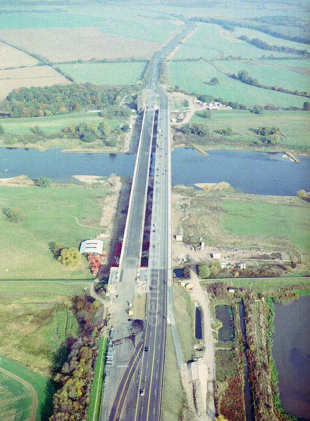 Aerial image Vockerode bei Dessau - Fertigstellung der Elbbrücke Vockerode bei Dessau in Sachsen-Anhalt.