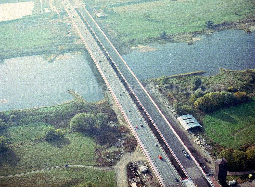 Aerial image Vockerode bei Dessau - Fertigstellung der Elbbrücke Vockerode bei Dessau in Sachsen-Anhalt.