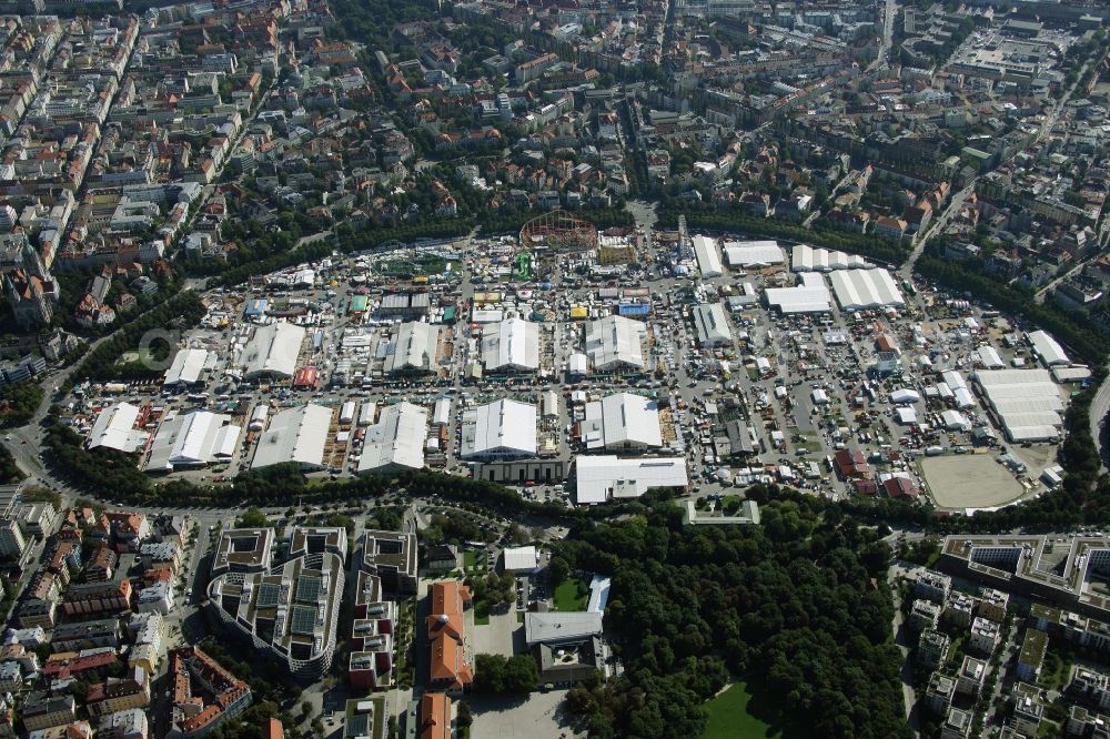 München from above - Fairgrounds of Munich's Oktoberfest beer festival in Munich in Bavaria