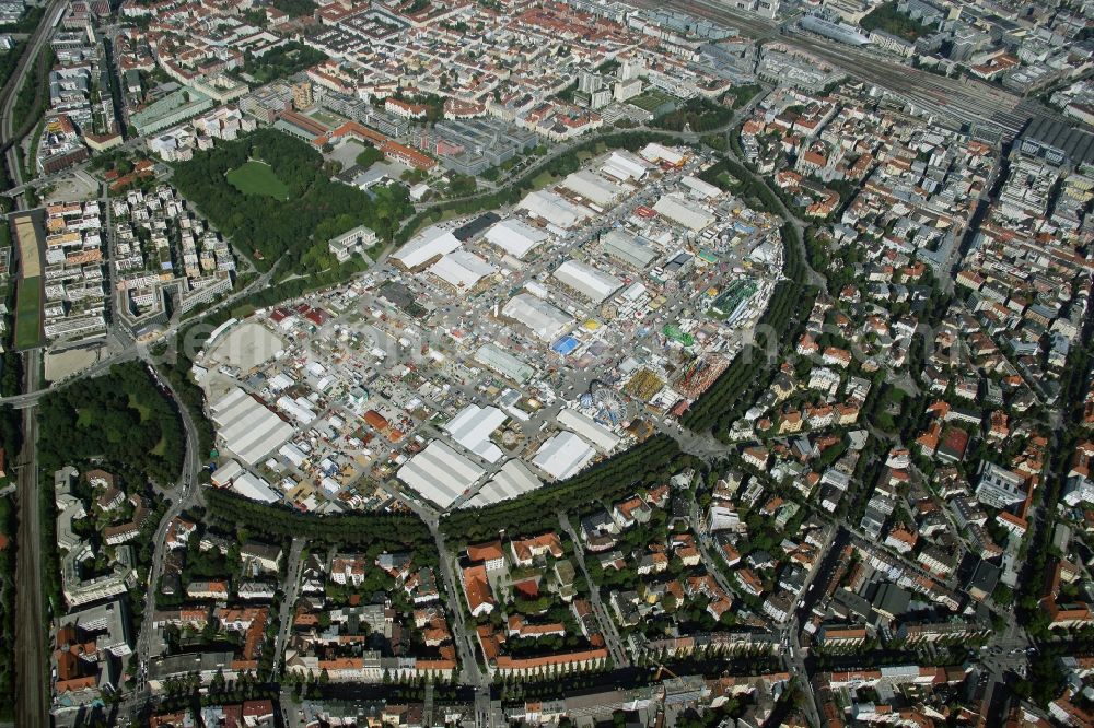 München from the bird's eye view: Fairgrounds of Munich's Oktoberfest beer festival in Munich in Bavaria