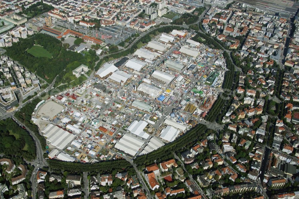 Aerial image München - Fairgrounds of Munich's Oktoberfest beer festival in Munich in Bavaria