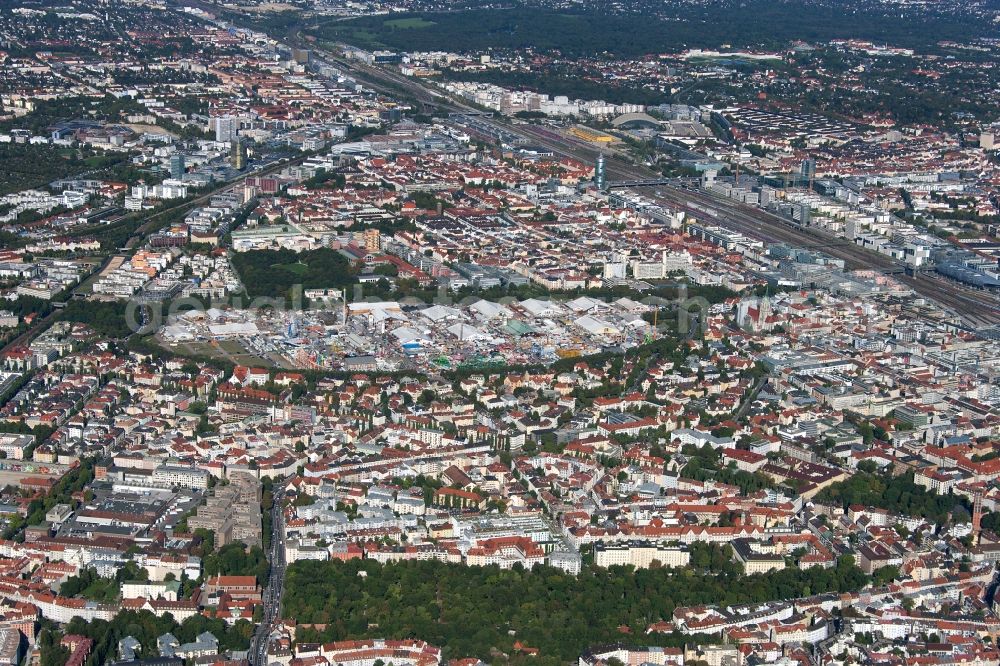 München from above - Fairgrounds of Munich's Oktoberfest beer festival in Munich in Bavaria