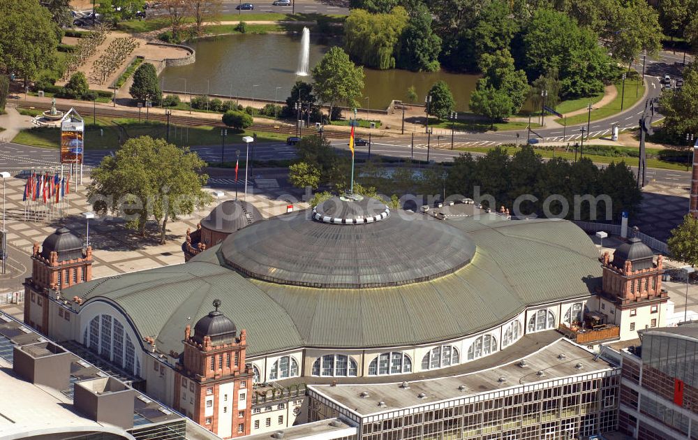 Frankfurt am Main from above - Blick auf die Frankfurter Festhalle. Die Mehrzweckhalle wurde von 1907 bis 1908 erbaut und befindet sich auf dem Frankfurter Messegelände. View of the Frankfurt Festhalle. The multi-purpose hall was built from 1907 to 1908 and is located at the Frankfurt Exhibition Centre.