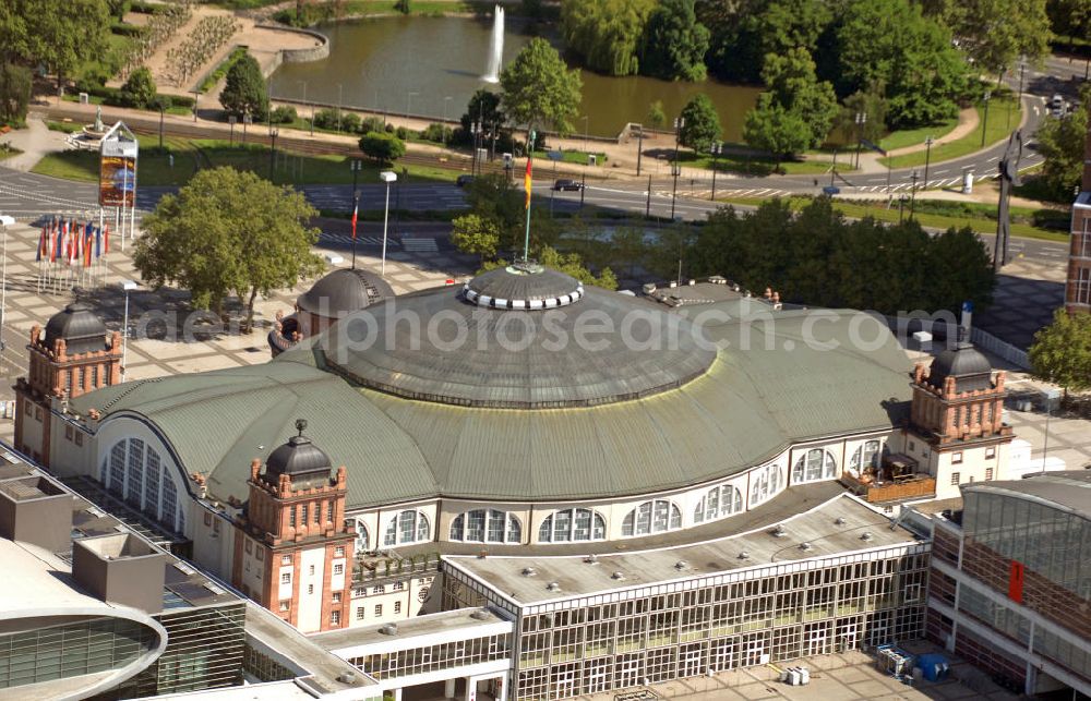 Aerial image Frankfurt am Main - Blick auf die Frankfurter Festhalle. Die Mehrzweckhalle wurde von 1907 bis 1908 erbaut und befindet sich auf dem Frankfurter Messegelände. View of the Frankfurt Festhalle. The multi-purpose hall was built from 1907 to 1908 and is located at the Frankfurt Exhibition Centre.