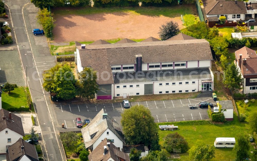 Netphen from the bird's eye view: Building of the event house Georg-Heimann-Halle in Netphen in the state North Rhine-Westphalia, Germany