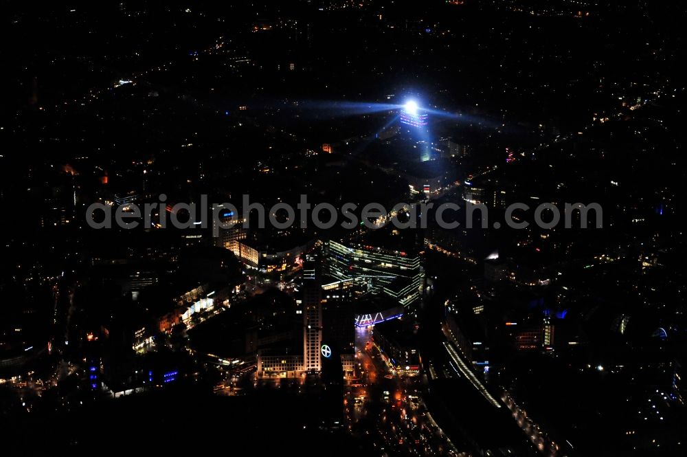 Berlin from above - Festival of Lights downtown of the capital Berlin. Of October 10th to 21th numerous tourist and cultural attractions of the city are enveloped in a colorful light show. To be seen in the picture is the Kudamm Karee