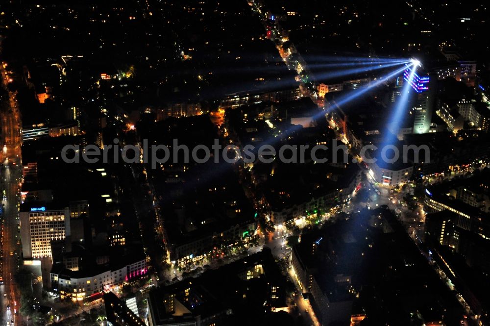 Aerial image Berlin - Festival of Lights downtown of the capital Berlin. Of October 10th to 21th numerous tourist and cultural attractions of the city are enveloped in a colorful light show. To be seen in the picture is the Kudamm Karee