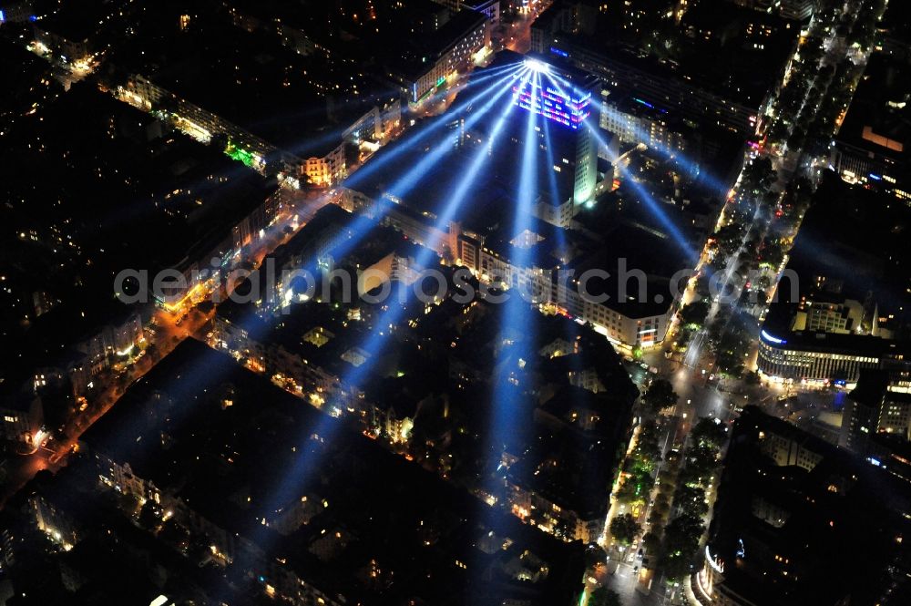 Aerial image Berlin - Festival of Lights downtown of the capital Berlin. Of October 10th to 21th numerous tourist and cultural attractions of the city are enveloped in a colorful light show. To be seen in the picture is the Kudamm Karee