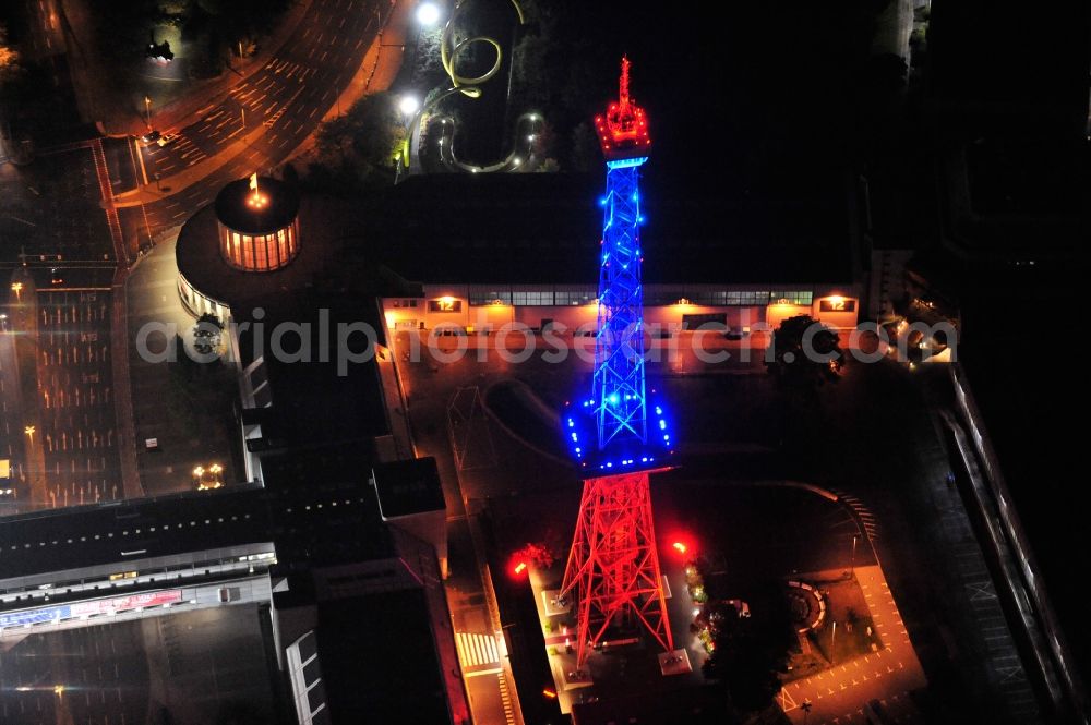 Aerial image Berlin - Festival of Lights downtown of the capital Berlin. Of October 10th to 21th numerous tourist and cultural attractions of the city are enveloped in a colorful light show. To be seen in the picture is the radio tower on the exhibition grounds in the district Charlottenburg