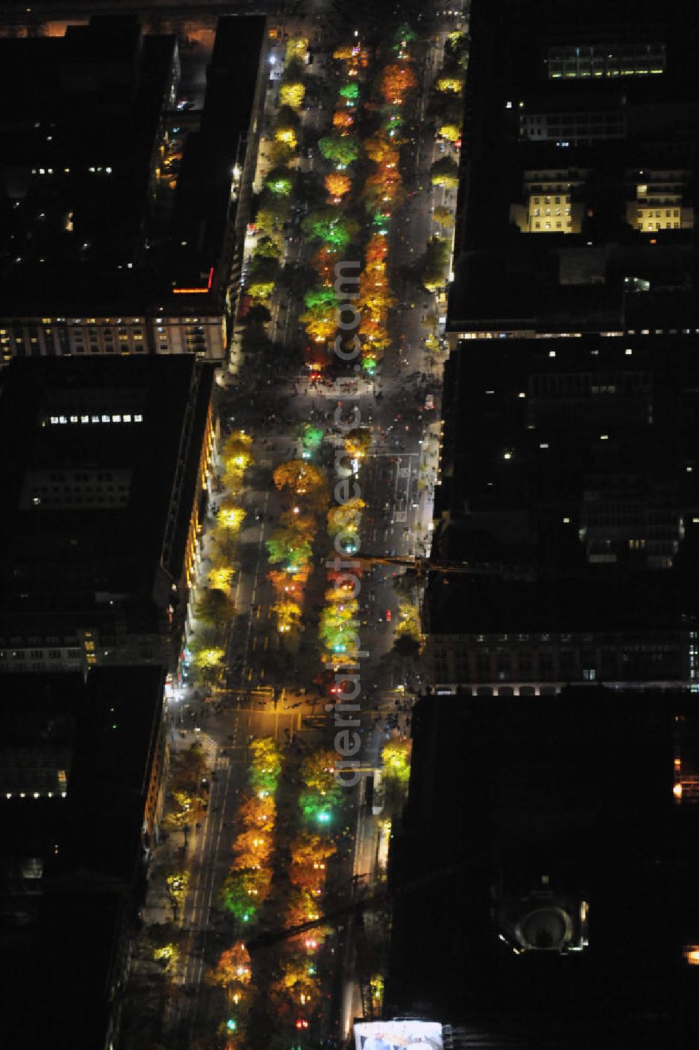 Aerial image Berlin - Nachtaufnahme: Sicht auf die beleuchtete Straße Unter den Linden anlässlich des Festival Of Lights 2010 in Berlin. View to the illuminated street Unter den Linden in celebration of the Festival Of Lights 2010 in Berlin.