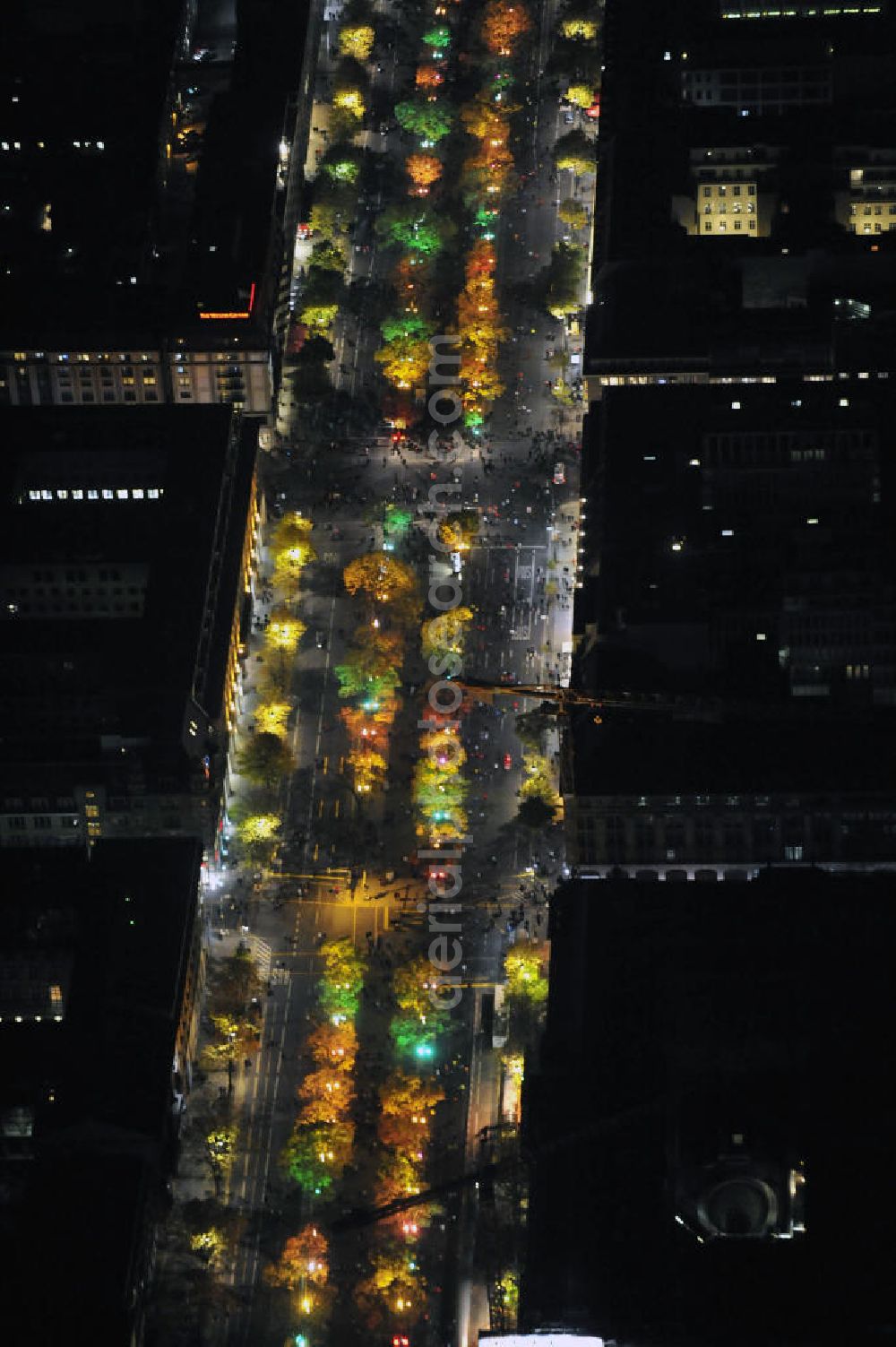 Aerial photograph Berlin - Nachtaufnahme: Sicht auf die beleuchtete Straße Unter den Linden anlässlich des Festival Of Lights 2010 in Berlin. View to the illuminated street Unter den Linden in celebration of the Festival Of Lights 2010 in Berlin.