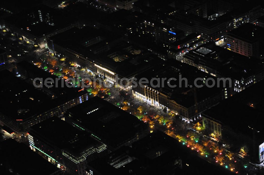 Berlin from the bird's eye view: Nachtaufnahme: Sicht auf die beleuchtete Straße Unter den Linden anlässlich des Festival Of Lights 2010 in Berlin. View to the illuminated street Unter den Linden in celebration of the Festival Of Lights 2010 in Berlin.