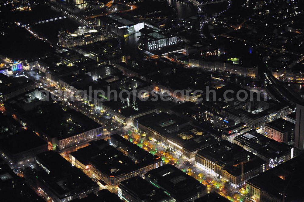 Aerial image Berlin - Nachtaufnahme: Sicht auf die beleuchtete Straße Unter den Linden anlässlich des Festival Of Lights 2010 in Berlin. View to the illuminated street Unter den Linden in celebration of the Festival Of Lights 2010 in Berlin.